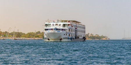 Cruise ship on Nile river, River cruising is a comfortable, luxury hotel-style way, Luxor, Egyptのeditorial素材