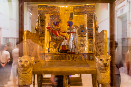 Cairo, Egypt - April 19, 2019: The Golden Throne of Tutankhamun displayed in the Cairo museumのeditorial素材