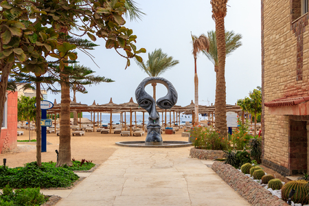 Shower on the beach in the shape of a human face, Egyptian hotel Seagull Beach Resortのeditorial素材