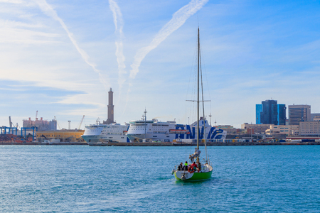 GENOA, ITALY - MARCH 9, 2019: Sailing yacht classic regatta. Yachting in Genoa harbor, Italyのeditorial素材