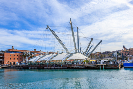 View of ancient harbor area of Genoa, Italyのeditorial素材