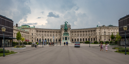 Vienna, Austria - September 1, 2019: Public square and gardens in front of the old imperial Hofburg Palace, with imposing statues, Vienna, Austriaのeditorial素材