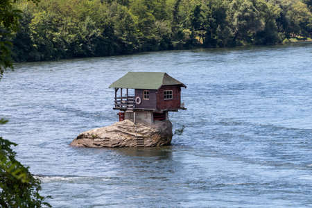 Small house on the river Drina in Bajina Basta, Serbiaの写真素材