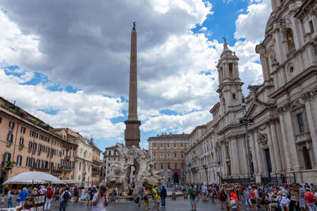 ROME, ITALY - JULY 05, 2019: Santa Agnese Church in the center of Piazza Navona Square, Rome, Italyのeditorial素材
