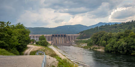 View of a dam of hydroelectric power station in Bajina Basta, Serbia.の写真素材
