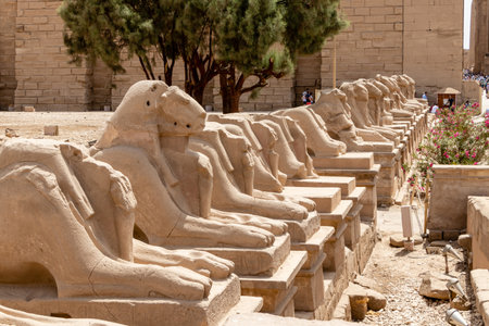 Luxor, Egypt - April 20, 2020: Sphinxes road at the Karnak Temple Complex in Luxor, Egyptのeditorial素材