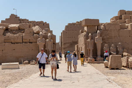 Luxor, Egypt - September 21 2021: Statues of pharaohs at the temple of Karnak in Luxor, old Egypt.のeditorial素材