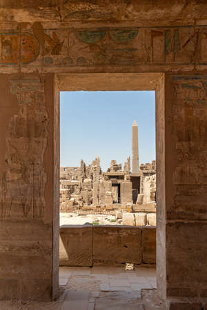 Ruin of Karnak Temple, ancient Egyptian murals and writings on the stone walls Luxor, Egypt