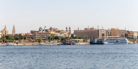 Luxor, Egypt - September 21, 2021: River Nile Luxor in Egypt. A beautiful tourist city on the background.のeditorial素材