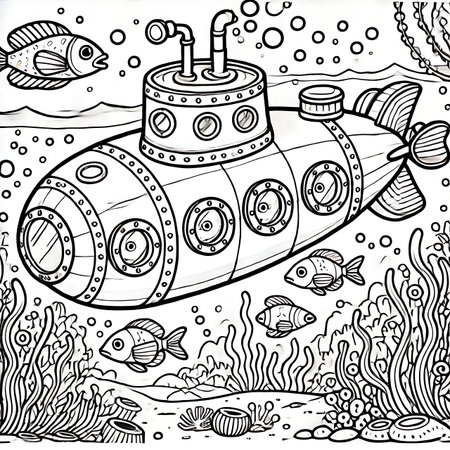 Underwater world. Coloring book for adults. Vector illustration.の素材