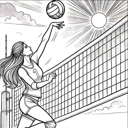Volleyball player with a ball. Vector illustration in black and whiteの素材