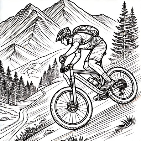 Mountain biker in the mountains. Vector illustration ready for vinyl cutting.の素材