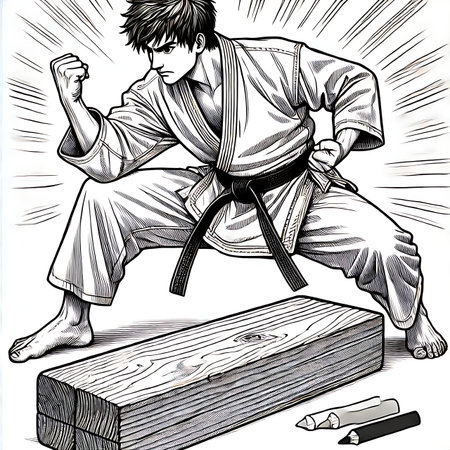 Karate karate boy in kimono. Vector illustration.の素材