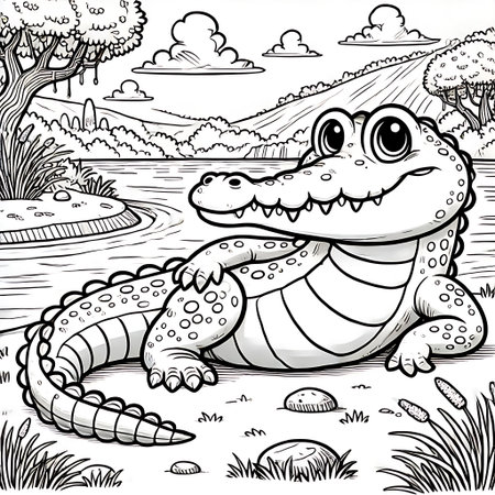 Crocodile on the river. Coloring book for adults.の素材