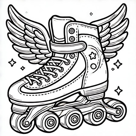 Roller skates with wings. Vector illustration for coloring book.の素材