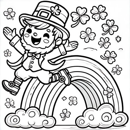 Leprechaun - Black and White Cartoon Illustration, Vectorの素材