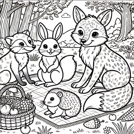 Cute cartoon animals in the forest. Vector illustration for coloring book.の素材