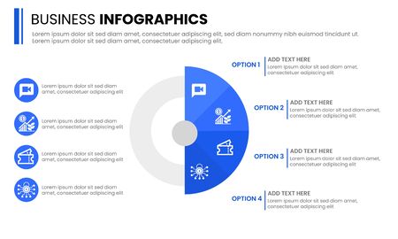 Business Infographics 4 steps, Colorful abstract design element. Vector illustration. Business pie chart infographic for web, banners, mobile applications, layouts documents, reports, presentations.のイラスト素材