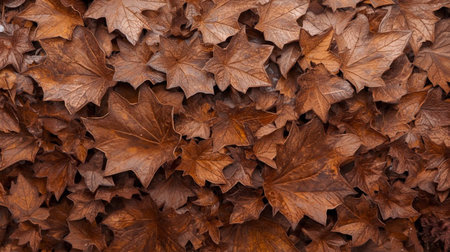 Autumn leaves background with copy space. Top view, flat layの素材