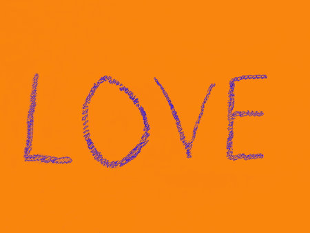 LOVE drawing freehand, love text artwork with orange background. Valentine's Day concept.の写真素材