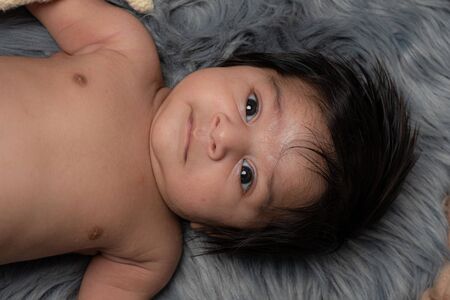 Close-Up Of Cute 1-Month Newborn Baby Boyの写真素材