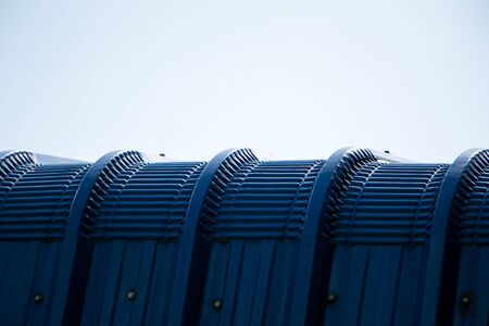 Blue roof metal sheet textureの写真素材