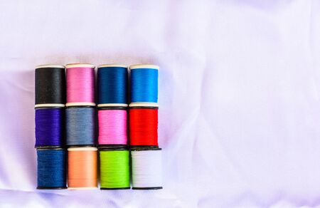 colorful yarn with multiple color on white background