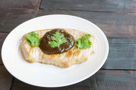 Grill pork for breakfast with side viewの写真素材