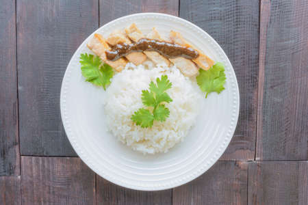 Rice and grill pork with pepper sauceの写真素材