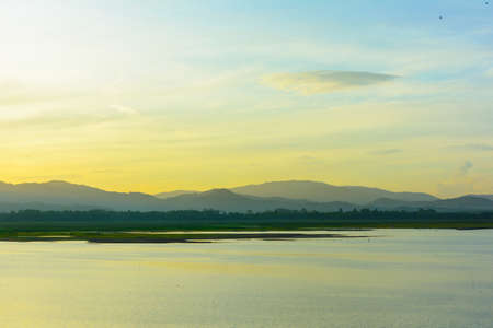 Mountain view and a pondの写真素材