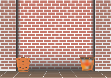 Brick wall and flower pot vector background.のイラスト素材