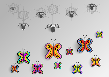 Spider and butterfly illustrationのイラスト素材