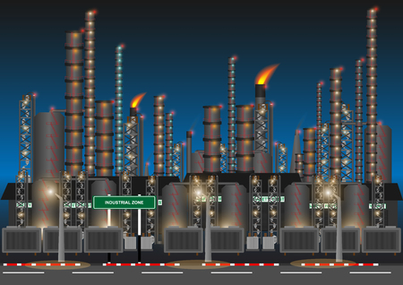Factory in industrial zone in night time. Concept and idea background. Vector EPS10のイラスト素材