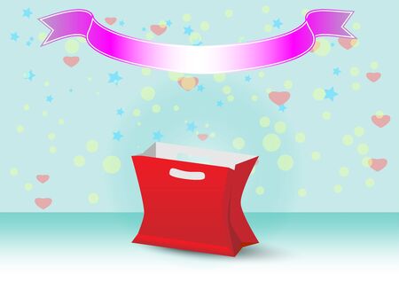 Red color paper shopping bag with colorful background. vector EPS10のイラスト素材