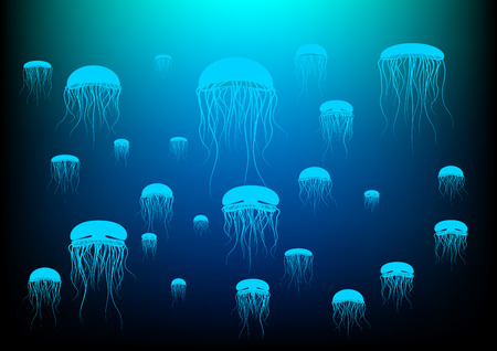 Abstract background underwater world with color jellyfish. Vector EPS10のイラスト素材