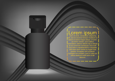 Concept and idea advertising black bottle charcoal serum with line and black texture background. Vector EPS10のイラスト素材