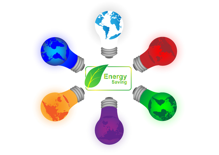Concept and idea green leaf icon label infographic with color lamp. Vector EPS10のイラスト素材