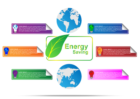 Concept and idea green leaf icon label infographic with color lamp. Vector EPS10のイラスト素材