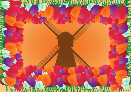 Concept and idea abstract tulip flower and wind turbine background. Flat object flower background. vector EPS10のイラスト素材