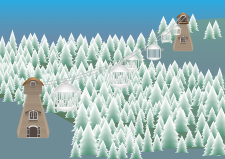 Concept and idea ferris wheel and basket transfer over the pine forest. Nature background concept and idea. Vector EPS10のイラスト素材