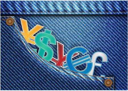 Concept and idea money currency in denim pants texture background. Vector EPS10のイラスト素材