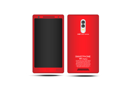 Red smartphone on white background. personal smartphone device.のイラスト素材