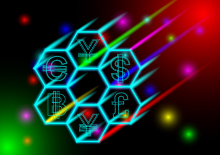 Concept and idea currency comet fall down with deep sky object and universe. Vector illustration.のイラスト素材