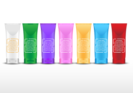 Cosmetic Tube Set. Vector Mock Up. Cosmetic, Cream, Tooth Paste, Glue White Plastic Tubes Open And Closed Set Packaging Realistic Illustration. Vector EPS10のイラスト素材