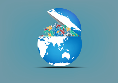 Concept and idea world of money. Business finance and currency infographic. Vector EPS10のイラスト素材