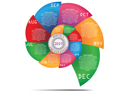 Modern business  monthly chart infographics template. Vector banner used for presentation and workflow layout diagram, web design. Vector EPS10のイラスト素材