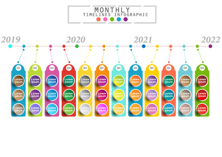 Modern business horizontal timeline process chart infographics template for presentation and workflow layout diagram, web design. Abstract elements of graphic monthly plan. Vector EPS10のイラスト素材