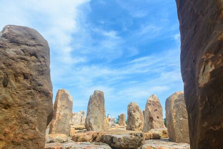Stone garden with cloudy sky backgroundの写真素材