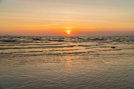 Beautiful sunset on the beach in Thailand. Nature outdoor with sunset backgroundの写真素材