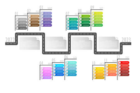Modern business horizontal timeline process chart infographics template. Vector banner used for presentation. Abstract elements of graphic weekly plan. Vector EPS10のイラスト素材